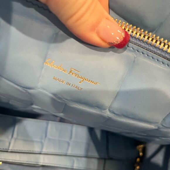 NEW Salvatore Ferragamo embossed blue large Studio bag purse - Picture 8 of 9
